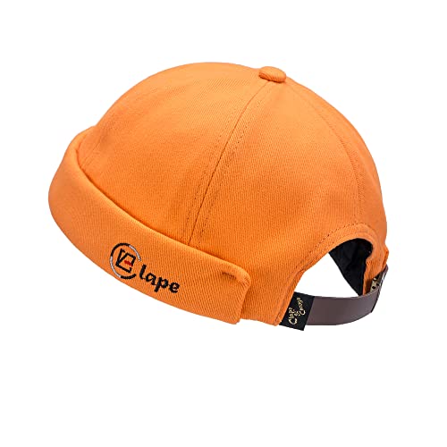 CLAPE Classic Beanie Docker Hat Casquette sans Visière pour Homme Femme Bonnet Marin en Coton Casquette Docker Rolled Cuff Beanie Hat Orange OG01