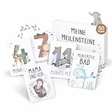 Marveligths Meilensteinkarten Baby für Fotos – 50 Karten mit Geschenkbox, Baby Foto Requisiten Foto Props, Erinnerungskarten für Neugeborene, Geschenk zur Geburt & Babyshower für Jungen & Mädchen