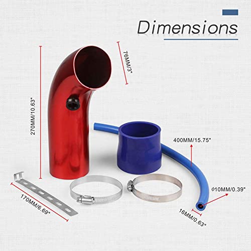 Sporacingrts Cold Air Intake Pipe, 76Mm 3 Inch Universal Percompatible Withmance Car Cold Air Intake Turbo Filter Aluminum Automotive Air Filter Induction Flow Hose Pipe Kit (Red) #TOP1