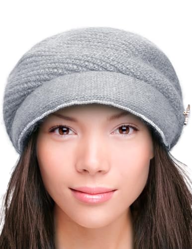 Dahlia Women's Chic Flower Newsboy Cap Hat Wool Blend - Dual Layer (Star Pin Gray)