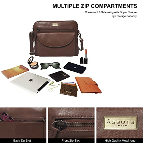 Crossbody Bags for Women – Real Leather Purses with RFID Protection, Multiple Pockets and Adjustable Strap (10" X 8.5" X 1.5", Jean Brown Polished VT)3