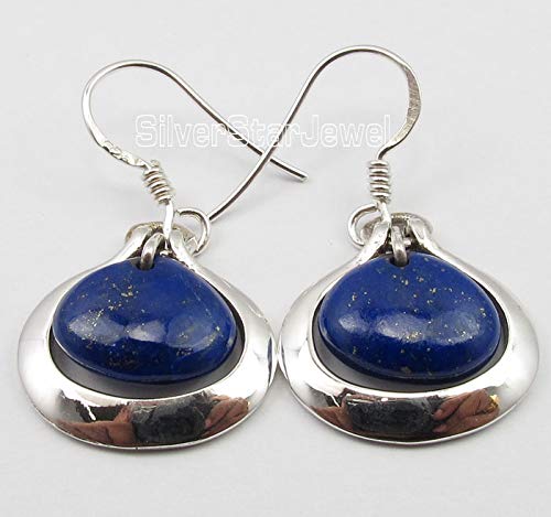 925 Stamp Pure Sterling Silver Lapis Lazuli Earrings 1.3" Fashion Gemstone2