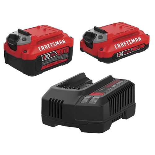 Image of CRAFTSMAN 20V Battery and Charger Set, 2Ah and 4Ah Lithium Ion Batteries and Charger Kit (CMCB204-CKVA)
