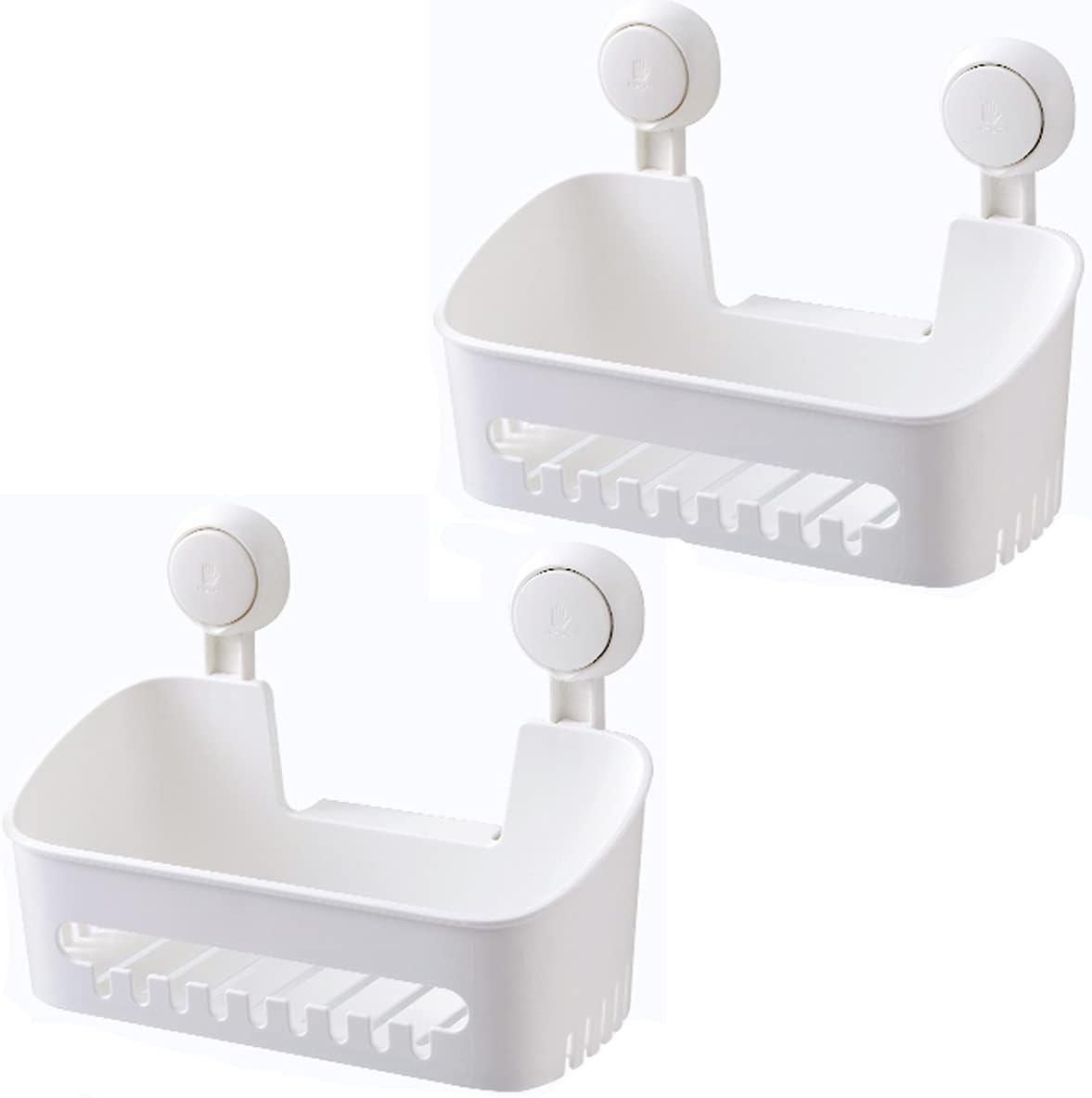 Double Plastic Shower Caddy Suction Cup Shower Organizer Basket Bath Shelf, Strong Suction Power Bathroom Caddies with Fence Hooks, Kitchen Rack, Waterproof, Reusable, for Shampoo, Gel