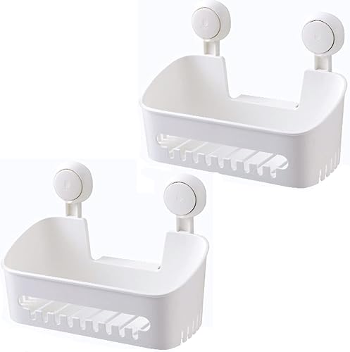 Organizador de ducha de plástico doble con ventosa, estante de baño, fuerte potencia de succión con ganchos de cerca, estante de cocina,