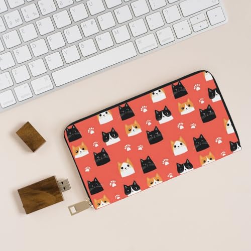 Leather Thin Slim Wallets for Women Men - Fashion Cute Cartoon Cats Print Card Wallet Holder with Zipper4
