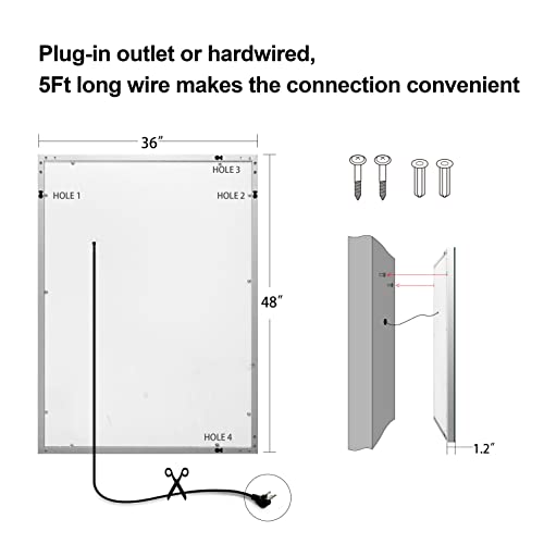 Fralimk Led Mirror 36X48 Inch Led Makeup Bathroom Mirror With Lights, Anti-Fog Dimmable Led Lighted Bathroom Vanity Mirror For Wall, Frameless Smart Mirror, 3 Light Color, Vertical & Horizontal Hang #TOP6