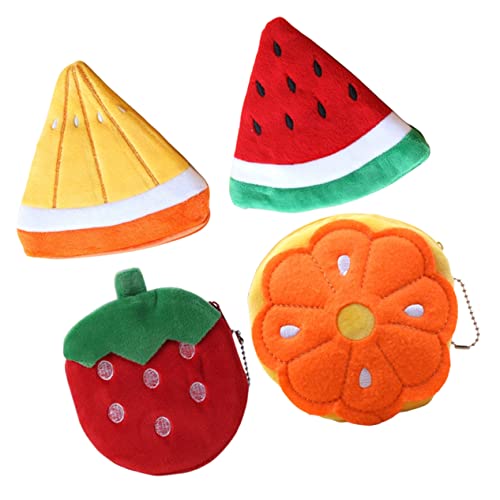 BESTOYARD 4Pcs Cute Cartoon Fruit Coin Purse Set - Portable Plush Wallet for Coins Keys and Credit Cards Ideal for Kids and Daily Use