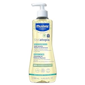 Mustela Stelatopia Eczema-Prone Skin Cleansing Oil – Baby Body Wash with Natural Avocado & Sunflower Oil – Family Skin Care Essentials – EWG Verified – Fragrance-Free & Tear Free – 16.9 fl. oz.