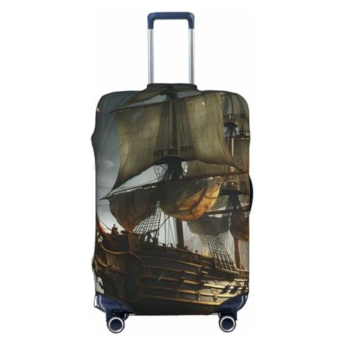 Travel Luggage Cover Fashion Suitcase Protector Cool Pirate Ship Spandex Baggage Covers Washable Suitcase Covers Anti-Scratch Luggage Cover Protectors Fits 18-32 Inch Suitcases Small