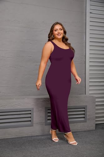 Image of YeGine Women Plus Size Sleeveless Bodycon Maxi Dresses Sexy Slim Tank Dresses