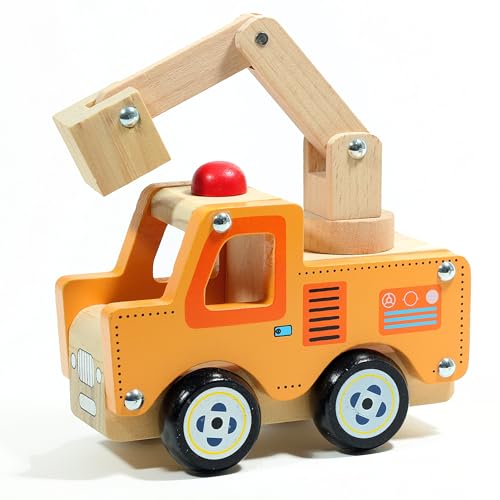 Tobar Kran-Wagen/Werkstatt-Wagen/Baustelle Holz-Spielzeug-Auto 13 cm lang