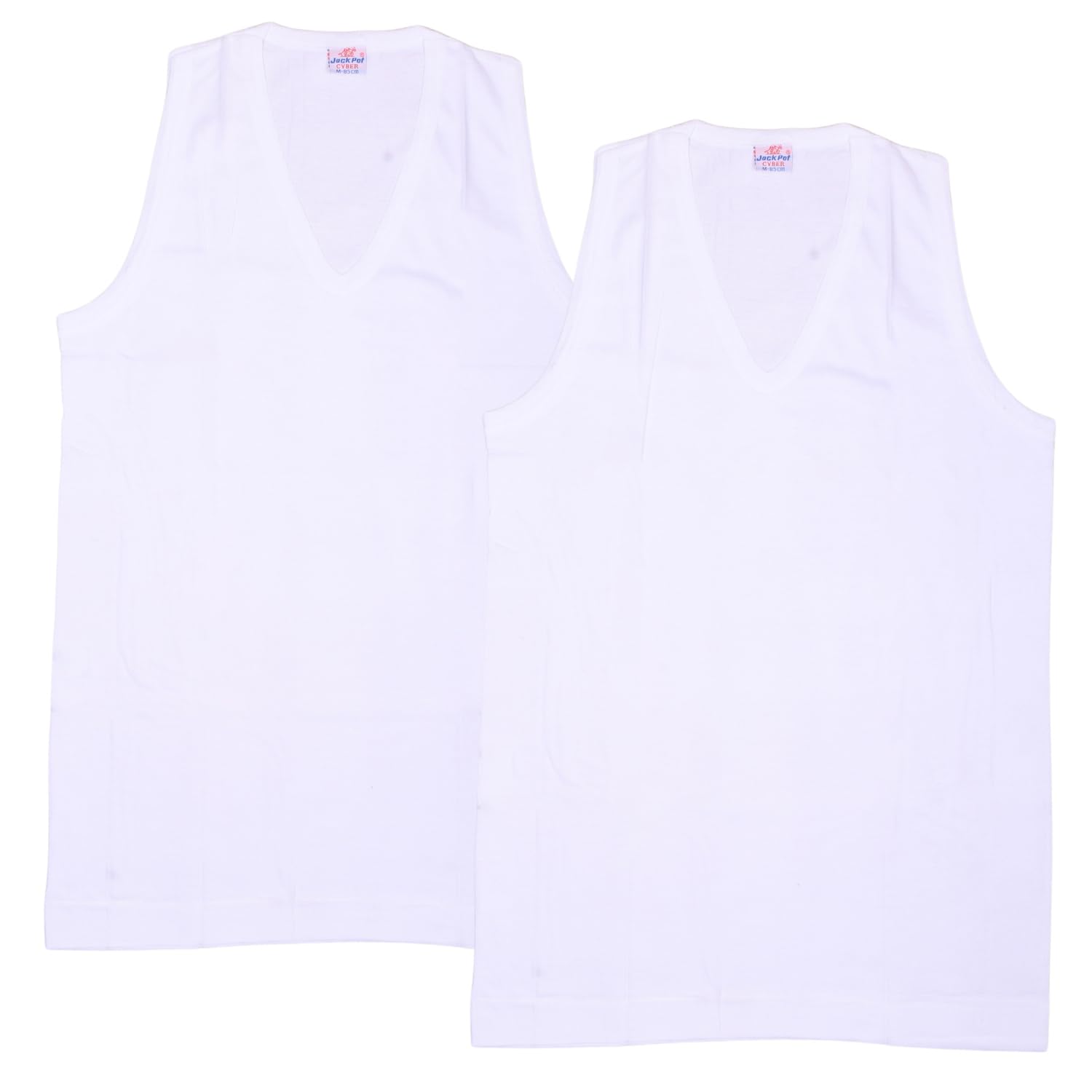 Men’s Cyber V Neck White Cotton Sleeveless Vest | V Neck Basic Vest | Available in 80cm, 85cm, 90cm, 95cm, 100cm Sizes-image-1