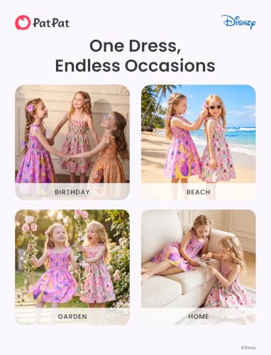 Image of Disney Princess Frozen Elsa Minnie Stitch Toddler Girl Dress Bow Tie Straps Smocked Summer Outfit Birthday Party Clothes 2-9Y