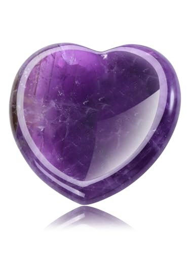CrystalTears Amethyst Worry Stone for Anxiety Healing Crystals Heart Thumb Worry Stones Polished Pocket Heart Stones for Meditation Stress Anxiety Relief Items Gifts for Women Men