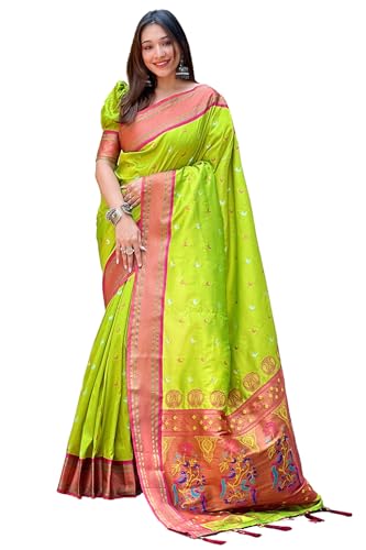 Image of SGF11 Women's Kanjivaram Paithani Soft Silk Saree With Unstitched Blouse Piece