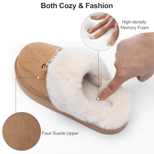 Womens Fuzzy Memory Foam Slippers for Women Winter House Slippers Warm Comfy Shoes Indoor Outdoor Suede Platform with Anti-Skid Sole Gift for Women Mom Ladies3
