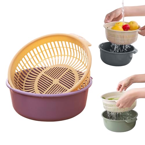 Large Kitchen Strainer Colander Bowl Sets,Double-Layer Plastic Fruits Vegetable Washing Basket
