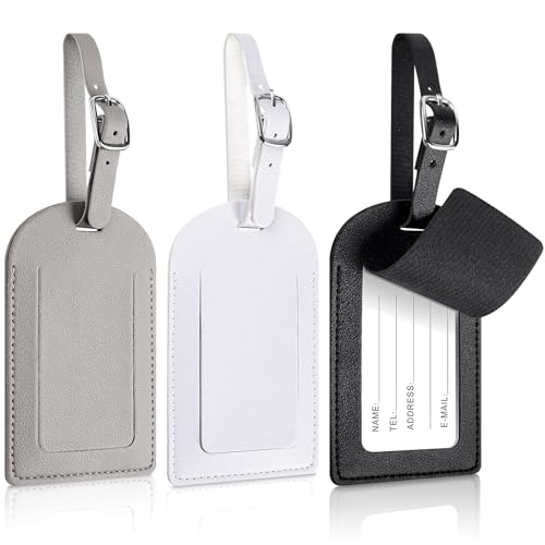 Caianwin 3 Stück Kofferanhänger, Flugreise Gepäckanhänger aus PU-Leder Wasserdichter Koffer- & Taschenanhänger Koffer Anhänger mit Adressschild Adressanhänger Koffer fur Haustiertaschen Reiserucksäcke