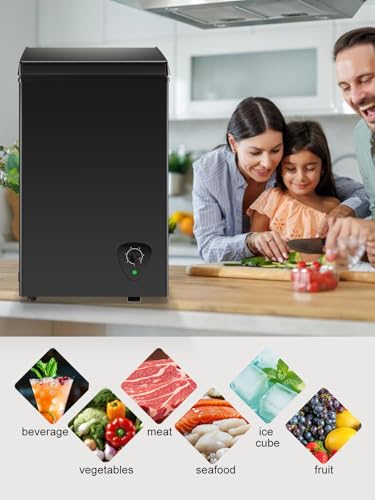 Image of Chest Freezer Small Deep Freezer Black 2.2 Cu.Ft Free-Standing 7 Temperature Control and Removable Basket Open Deep Freezer Energy Saving Apartment Kitchen