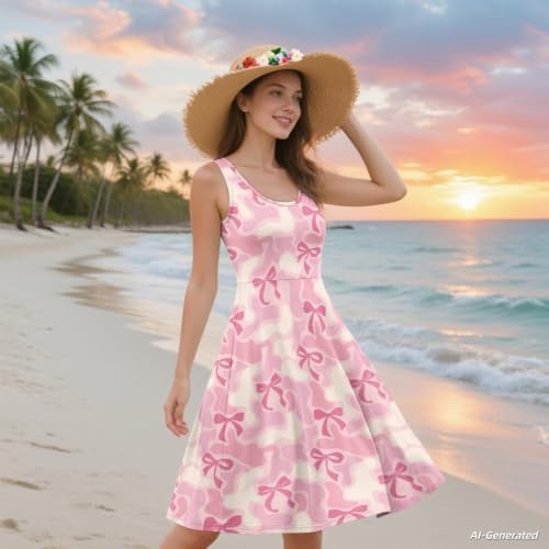 Image of Renewold Women's Sleeveless Tank Dress with Pockets, Casual Scoop Neck A-Line Sundress for Summer, Travel and Vacation