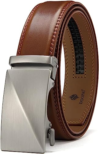 DOOPAI Mens Belts Leather Belts for Men Ratchet Belts With Easier Slide Buckley Belts 1 3/8 Adjustable Trim to Fit