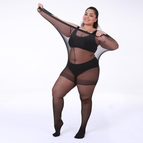 LADYFAN 3 Pairs Plus Size Women’s Sheer Tights 20D High Waist Control Top Pantyhose with Reinforced Toes3