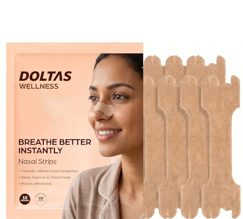 Image of DOLTAS Nasal Strips for Better Breathing & Snoring Relief | Instantly Relieves Nasal Congestion | Improve Oxygen Intake | Strong Hold, Sweat-Resistant & Skin Safe | Enhances Sleep & Athletic Performance | 10 Patches (Beige)
