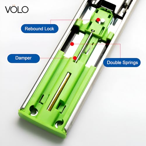Image of Volo Heavy Duty Drawer Slides, Full Extension Ball Bearing Runners | Pack of 2 Piece | Channels for Kitchen Cabinets, Wardrobes, and Dressers (Soft Close (Mild Steel), 10 Inch)