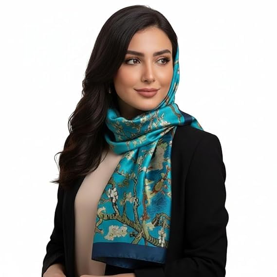 Image of Floral Printed Silk stole | silk Scarf for Women | stylish silk stole for women | Soft Lightweight Stole, Shawl & Neck Wrap | Scarf for Wedding, Party, Travel & Casual Wear