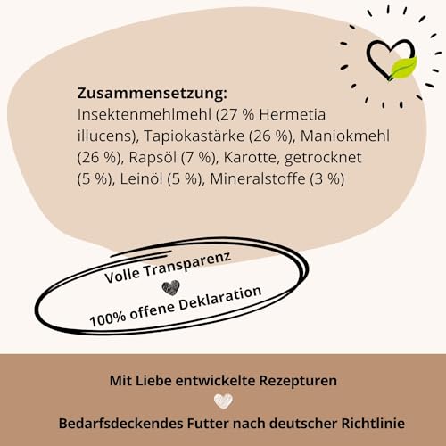 BugBell 900g Premium Trockenfutter Schonkost, Nur fünf Komponenten, Hypoallergen, für Allergikerhunde, Insekten Hundefutter