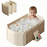 Babybadewanne Faltbar – Tragbare Kinder Badewanne 0–6 Jahre, Mit Ablassventil, Platzsparend & Robust, Faltbares Planschbecken für Dusche oder Garten (Beige)