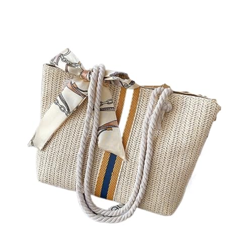 JHMYOB Bolso Paja Bolsos De Mujer Bolsos De Paja Bolsos De Hombro De Cuerda De Algodón De Moda Bolsos De Playa De Vacaciones Bolso Paja Mujer(White,B)