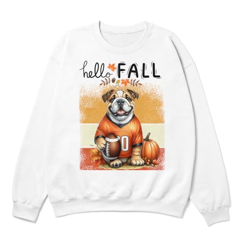 Hello Fall Dog Football Welcome Autumn with Leaves Pumpkins Adult Youth T-Shirt Hoodie Sweatshirt