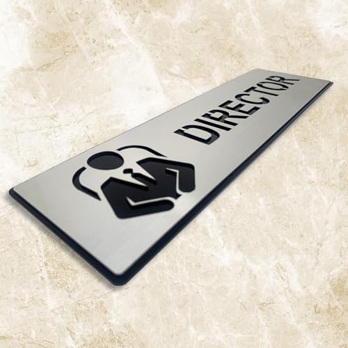Image of Premium Brush Steel Finish Acrylic Director Door Sign Easy to Mount Self-Adhesive Tape Signage for Hotel Office Resort Society Corporate Business.