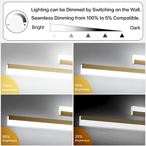 Image of PRESDE 24 inch LED Bathroom Vanity Light Fixtures, Modern Brushed Gold Bathroom Lighting Bar Fixture Over Mirror Dimmable