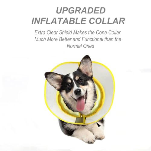 Image of Inflatable Dog Cone Collar for Large Medium Small Dogs to Stop Licking, Soft Dog Cone Alternative Donut Collar After Surgery (Yellow, M)