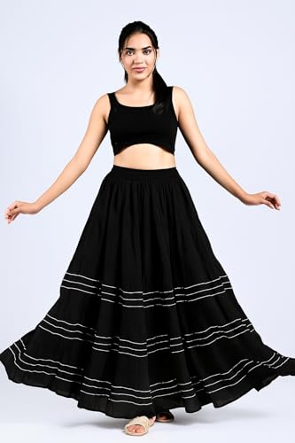 Image of Payal Creation Women's Rayon Flared Long Skirt with Gota Lace | Ethnic Maxi Skirt for Girls & Women | Festive Casual Flowy Comfortable Skirt | Free Size White Long Skirt