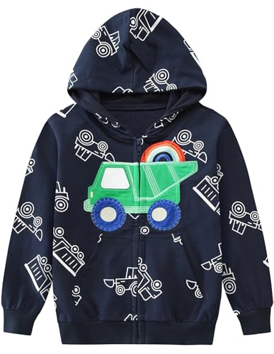 Image of DDSOL Boy Zip-up Jacket Toddler Zipper Hoodie Hooded Sweatshirt Light Winter Fall Outwear 2t-7t