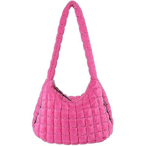 Bagtopia Quilted Tote Bag, Puffer Tote Bag for Women, Large Puffy Shoulder Bag, Lightweight Checkered Crossbody Purse Handbag, Fashion Winter Soft Cotton Padded Hobo Bag, Plum Cover