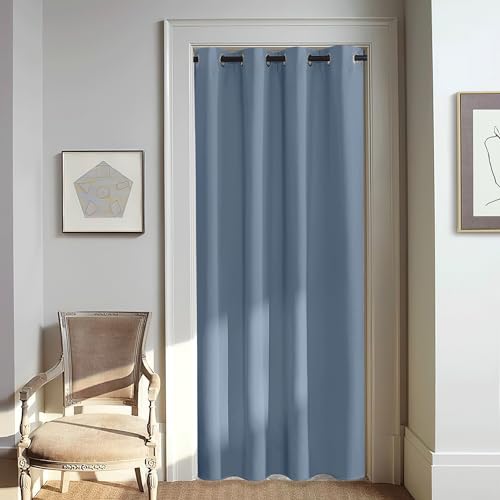 NICETOWN Stone Blue Blackout Doorway Curtain 80 inches Long - Grommet Thermal Curtain Privacy Window Treatment Room Darkening for Bedroom/Living Room (1 Panel, W46 x L80)