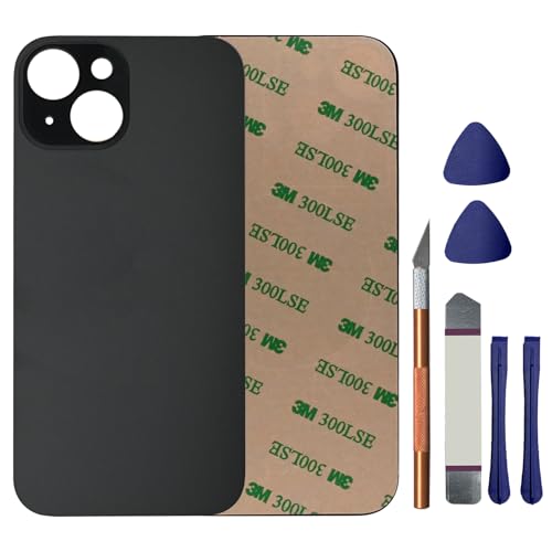 MingXiong 15 Back Glass Replacement for iPhone 15 Rear Back Glass Panel Replacement with Pre-Installed Adhesive + Repairing Tool Kits(Black)