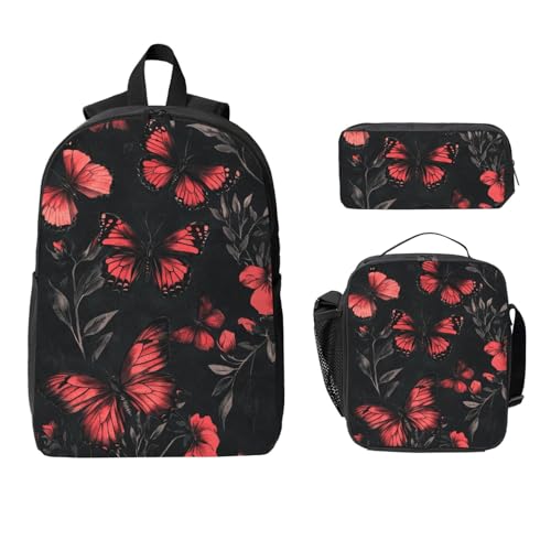Gothic Butterfly Backpacks 3 Pcs Minimalist Backpack for Men and Women with Fun Graphic Cartoon Print for Daily Commute