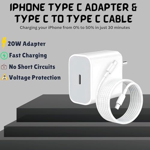 Image of RAVIAD 20W Original (MFi-Certified) Super Fast Charger Adapter & Type C to C Braided Cable, Compatible with iPhone 17 /17 Air /17 Pro /17 Pro Max /16 /15 Series, iPad & Other Devices I PD Wall Charger