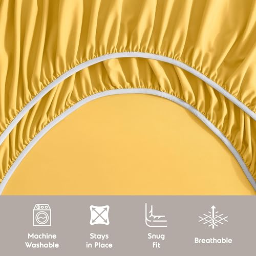 Image of Nestl Extra Deep Full Sheet Set - 6 Piece Breathable & Cooling Sheets - Hotel Luxury Bedding Set w /18-24 Inch Deep Pockets - Easy & Secure Fit - Super Soft, Wrinkle Free & Comfy - Yellow