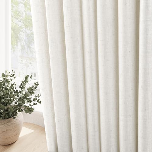 Image of Nanspring Cream Linen Curtains 90 Inches Length for Living Room Dining Room Sunlight Filtering Minimalist Room Decor Grommet 2 Panels Window Sheer Curtain Modern Boho Neutral Muslin Look Drapes 52x90
