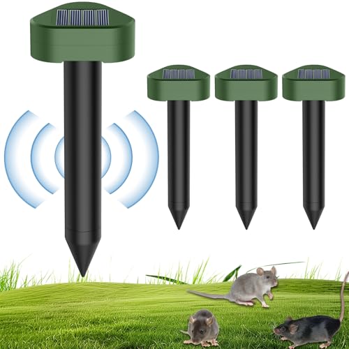 Solar Ultrasónico Ahuyentador de Topos 4 Piezas, Impermeable Repelente para Ratas Ultrasónico Solar Se Utiliza para Repeler Topos, Topillos, Serpientes y Lagartos Protege el Césped y Los Jardines