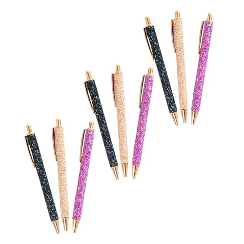 GARIOUANS 9個多色グリッター入りメタル製収納式ボールペン かわいいカートゥーンデザイン インク漏れ防止で携帯便利 女性 教師 学生向けオフ