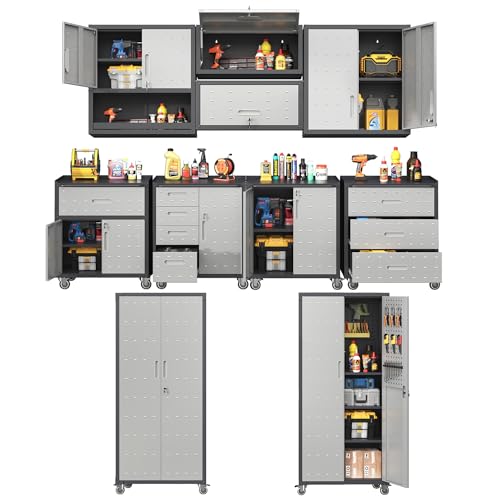 Metal-Tool-CabinetGarage-Storage-Cabinet-SystemWall-Cabinet-Locking-Rolling-Tool-Cabinet-with-Doors-and-Adjustable-ShelvesSteel-Tool-Cabinets-for-Home-10-Pcs-StyleA-Black-Grey Metal Tool Cabinet,Garage Storage Cabinet System,Wall Cabinet & Locking Rolling Tool Cabinet with Doors and Adjustable Shelves,Steel Tool Cabinets for Home (10 Pcs-StyleA, Black & Grey) - Image 1