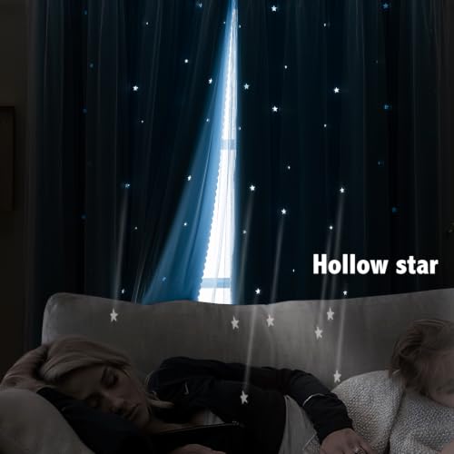 Image of indistar Star Cutout Kids Window Blackout Curtains for Girl Bedroom Window Room Darkening Curtains & Drapes Baby Nursery Curtains (2 Panel,52Wx54L inch,Sky Blue)